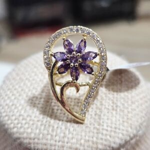 Elegant Gold and Purple Australian Crystal Floral Ring